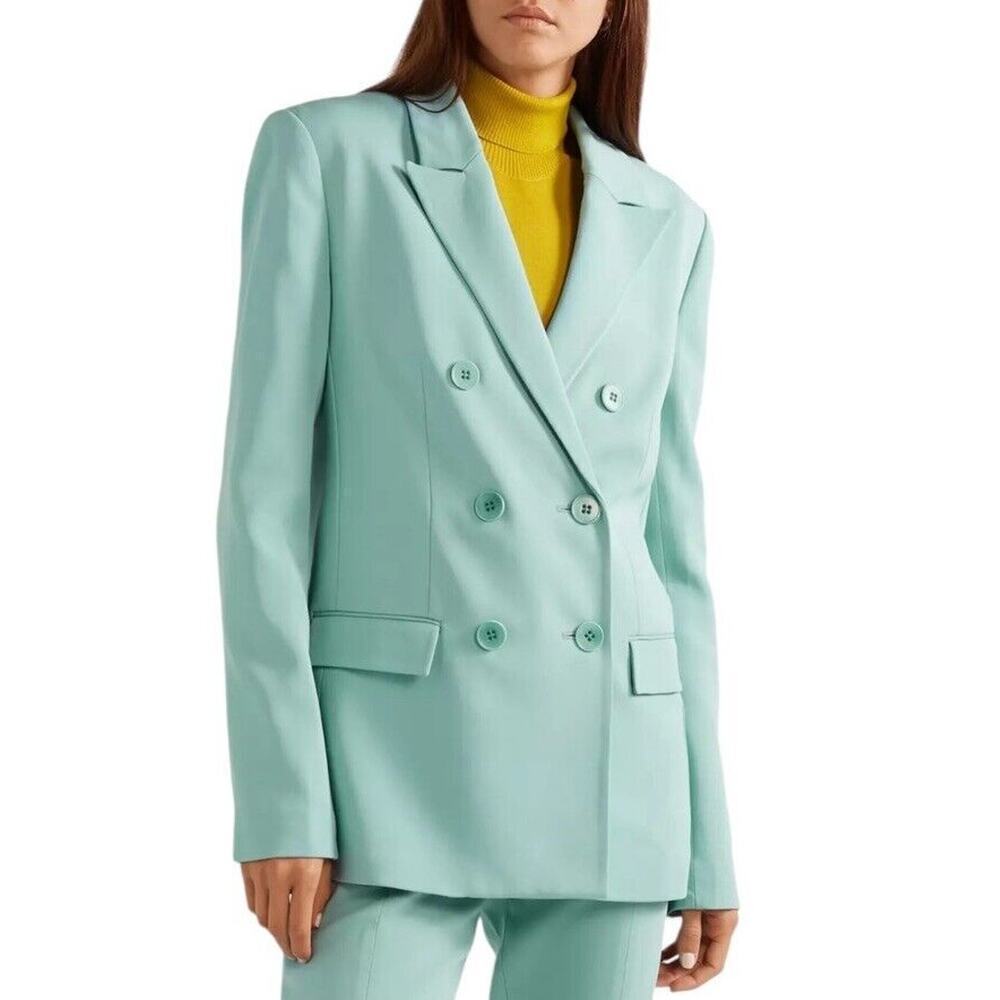 Tibi Steward Oversized Double Breasted Blazer Size 2 Seafoam Green Stretch Crepe
